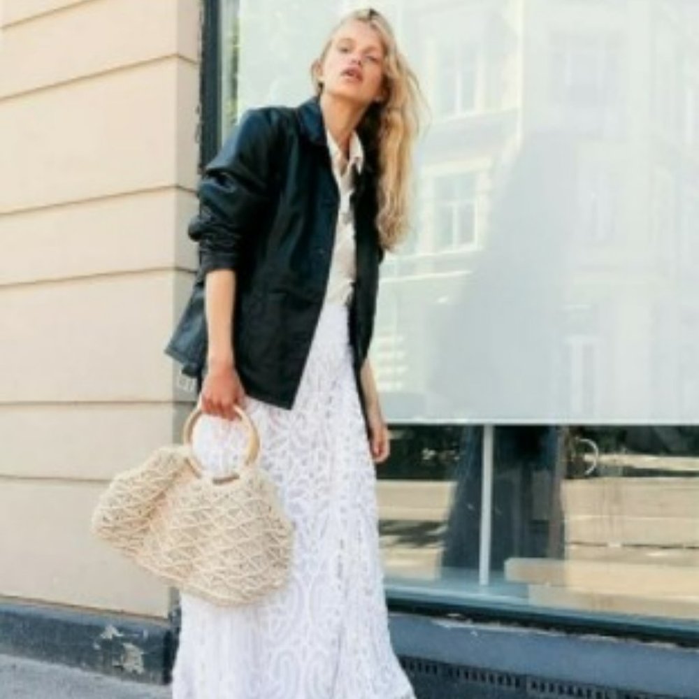 NWOT Free People Women's Stevies Off White Lace Crochet Cotton Maxi Skirt Size M